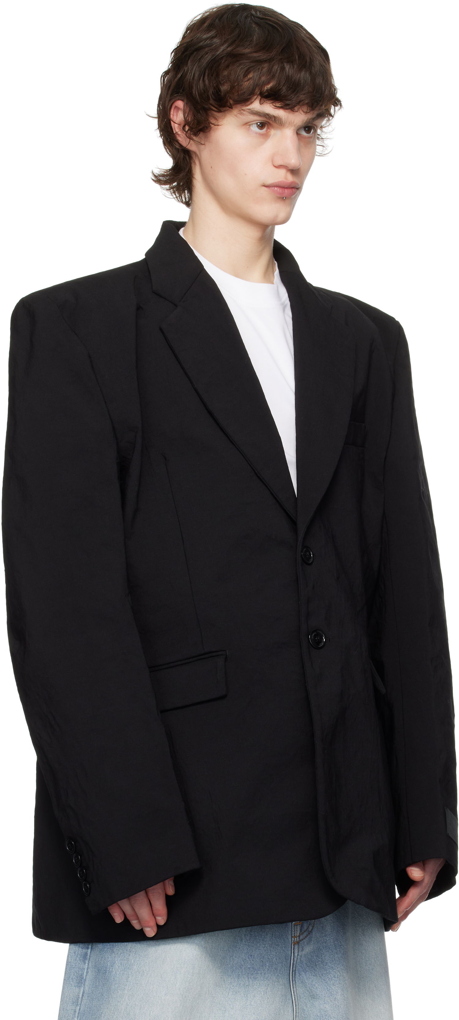 Bunda VETEMENTS Vetements Metalized Wrinkled Single-Breasted Blazer Čierna | UA66JA110B, 1
