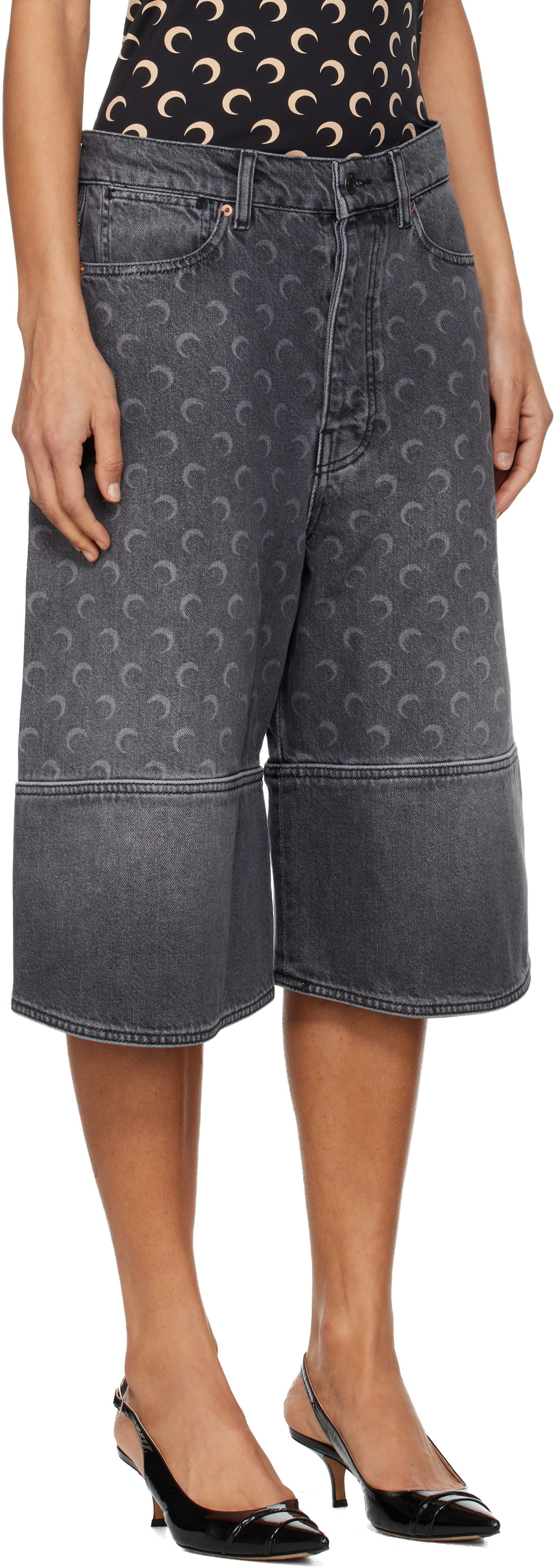 Šortky Marine Serre Marine Serre Moon Laser Denim Shorts Šedá | USH004BCDEN0006, 1
