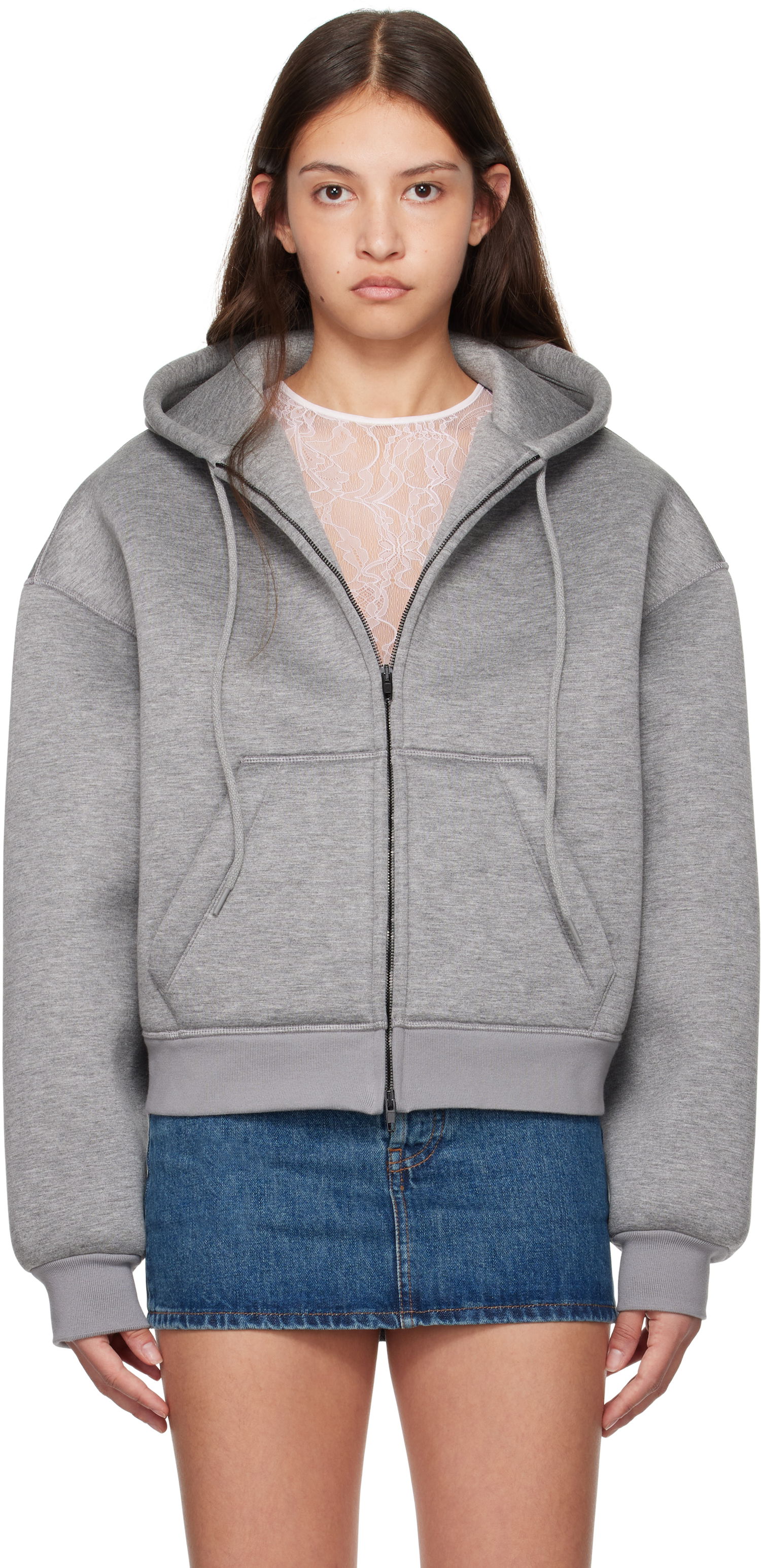 Mikina WARDROBE.NYC WARDROBE.NYC Bonded Zip-Up Hoodie Šedá | W1093F24BJ, 0