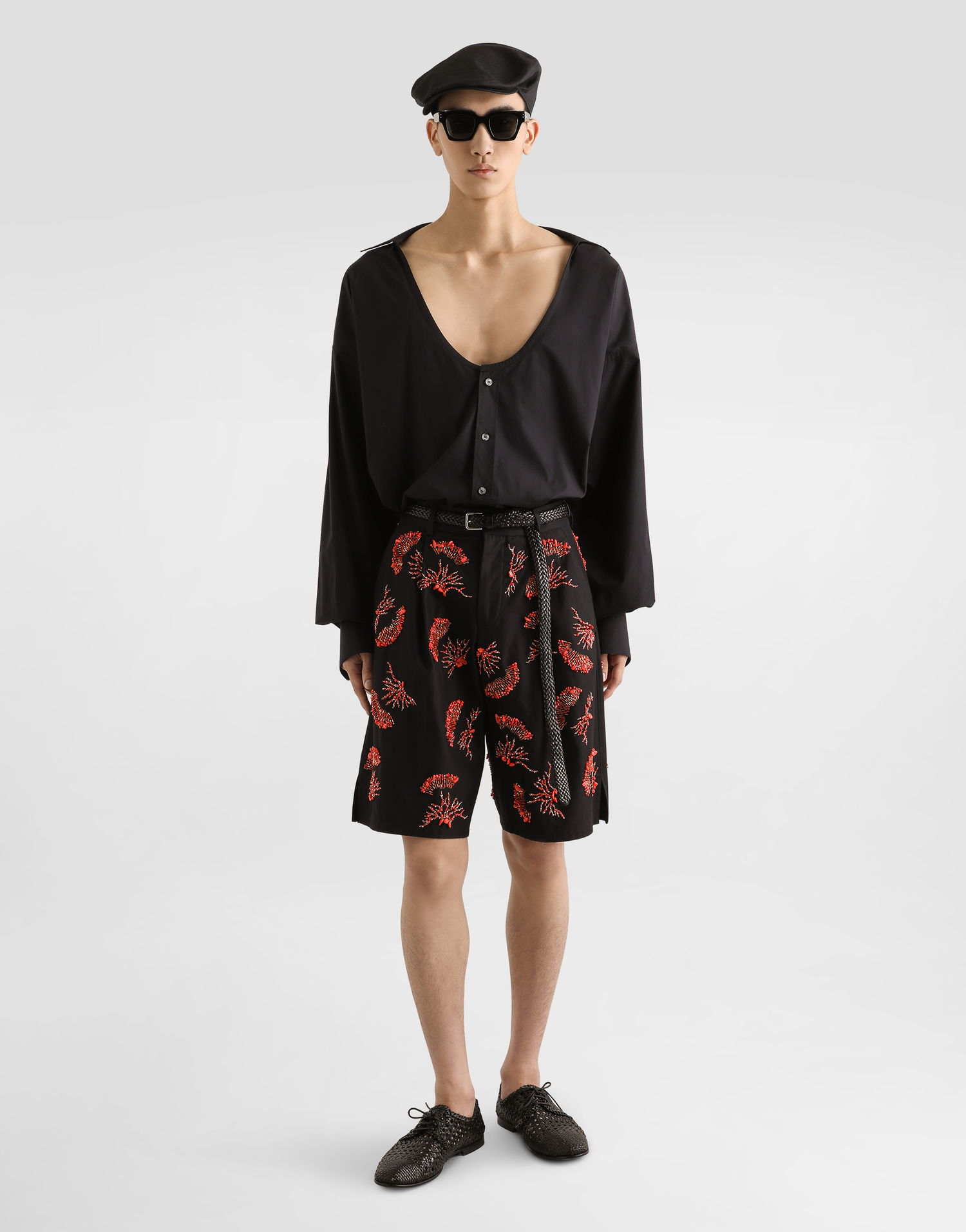 Šortky Dolce & Gabbana Dolce & Gabbana Twill Shorts with Coral Embroidery Čierna | GP10FZFU6X8N0000, 1