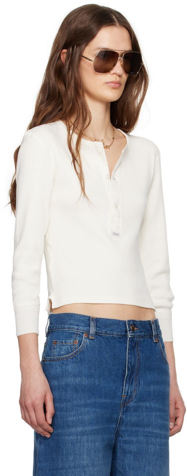 Sveter CHLOÉ Chloé Cotton Jersey Henley T-Shirt Biela | CH25UJH14180, 1