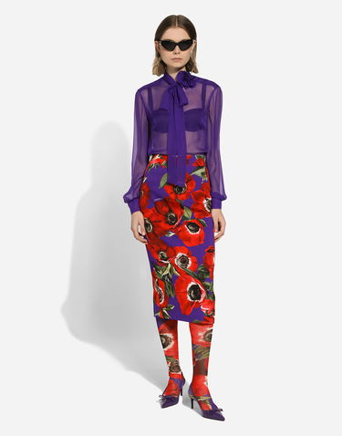 Košeľa Dolce & Gabbana Dolce & Gabbana Chiffon Blouse with Flower Detail Fialová | F5R65TFU1HWFA810, 1