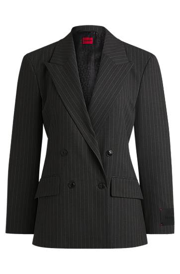 Bunda BOSS Pinstripe Double-Breasted Stretch Blazer Čierna | 50530987, 0