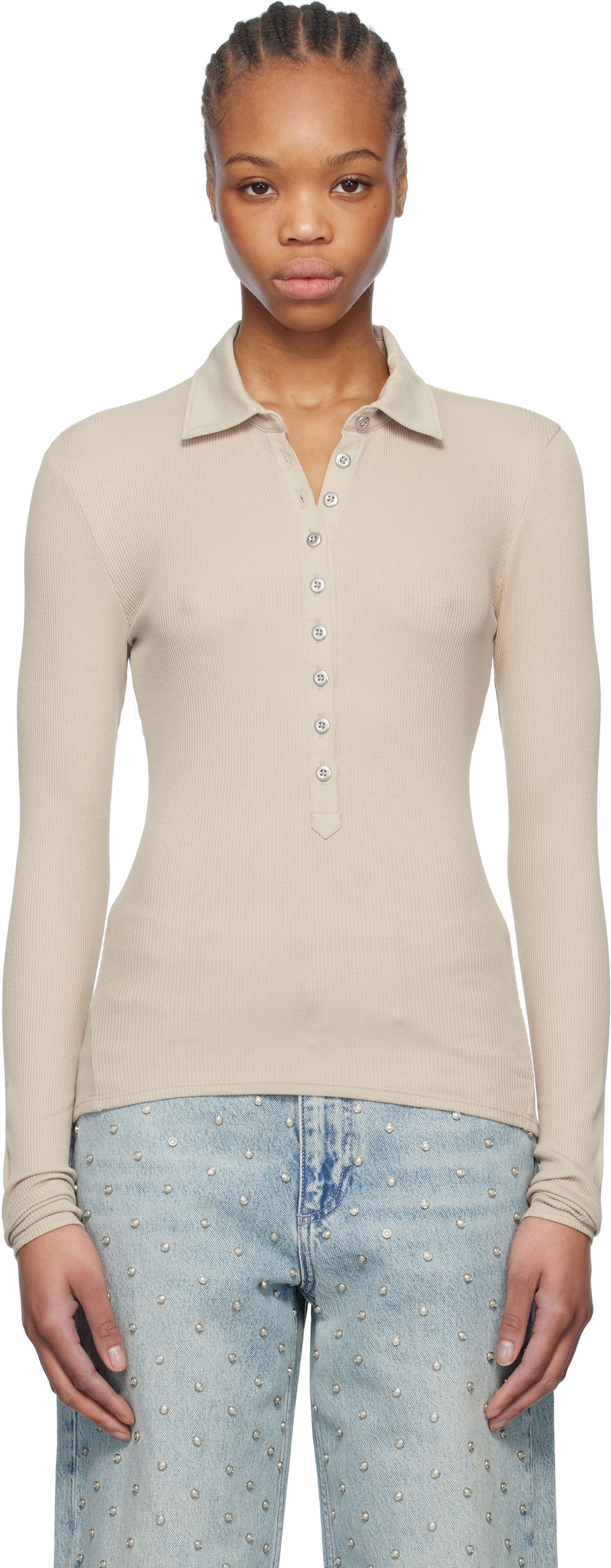 Polo tričko rag & bone rag & bone Essential Rib Button Polo Béžová | WCC24HP021CA21, 0
