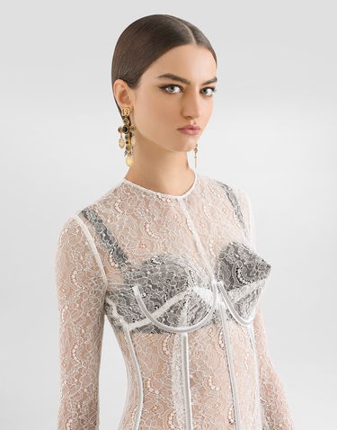 Šaty Dolce & Gabbana Dolce & Gabbana Lace Calf-Length Dress with Corset Detailing Biela | F6TSLTFLUCQW0001, 3