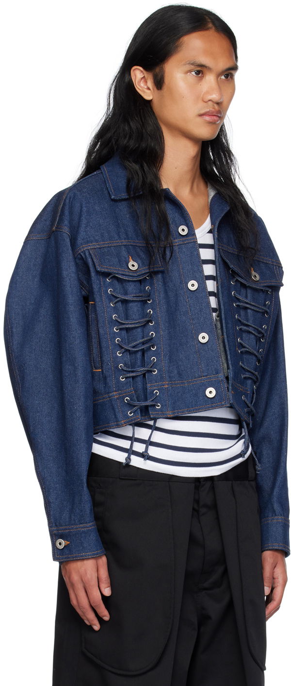 Bunda Jean Paul Gaultier Jean Paul Gaultier Lace-Up Cropped Denim Jacket Modrá | 24/30-F-VE067-D015-55, 1