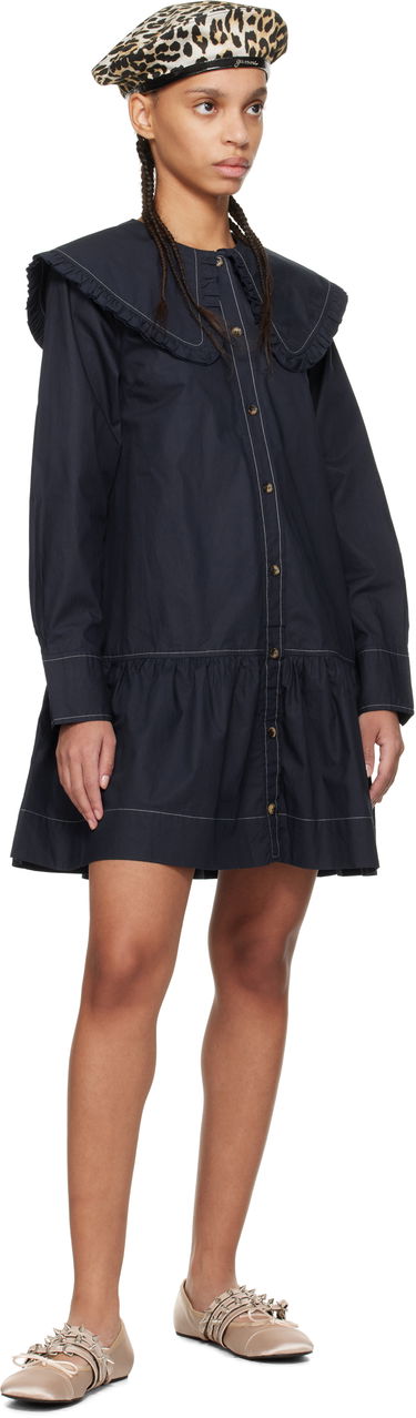 Šaty GANNI Ganni Ruffle Collar Drop Waist Minidress Navy | W0157, 3