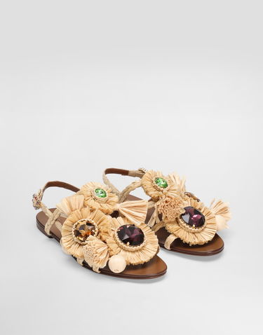 Doplnky Dolce & Gabbana Dolce & Gabbana Braided Rafia Embellished Sandals Béžová | CQ0644AM4618B139, 1
