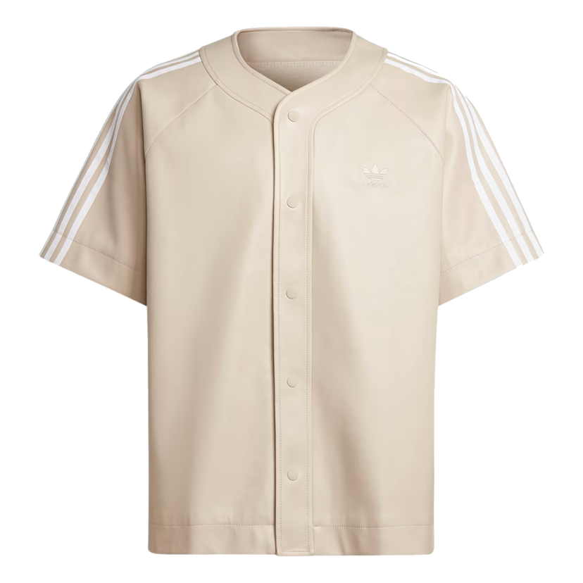 Košeľa adidas Originals Adicolor 3-Stripes Faux Leather Baseball Shirt Béžová | IZ4051