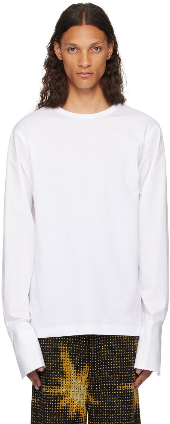 Tričko Dries Van Noten White Paneled Long Sleeve T-Shirt Biela | 242-021108-9600