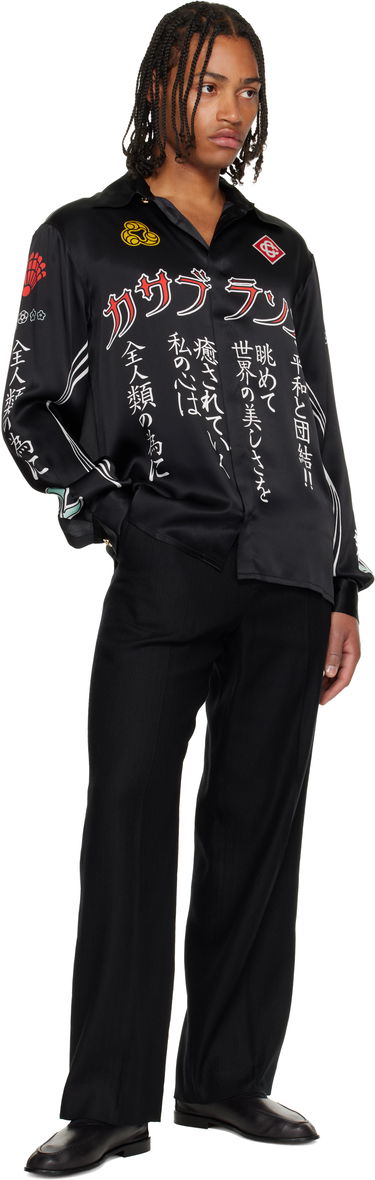 Košeľa Casablanca Emblem Long Sleeve Silk Satin Shirt Čierna | U-AW25-SH-021-04-M, 3