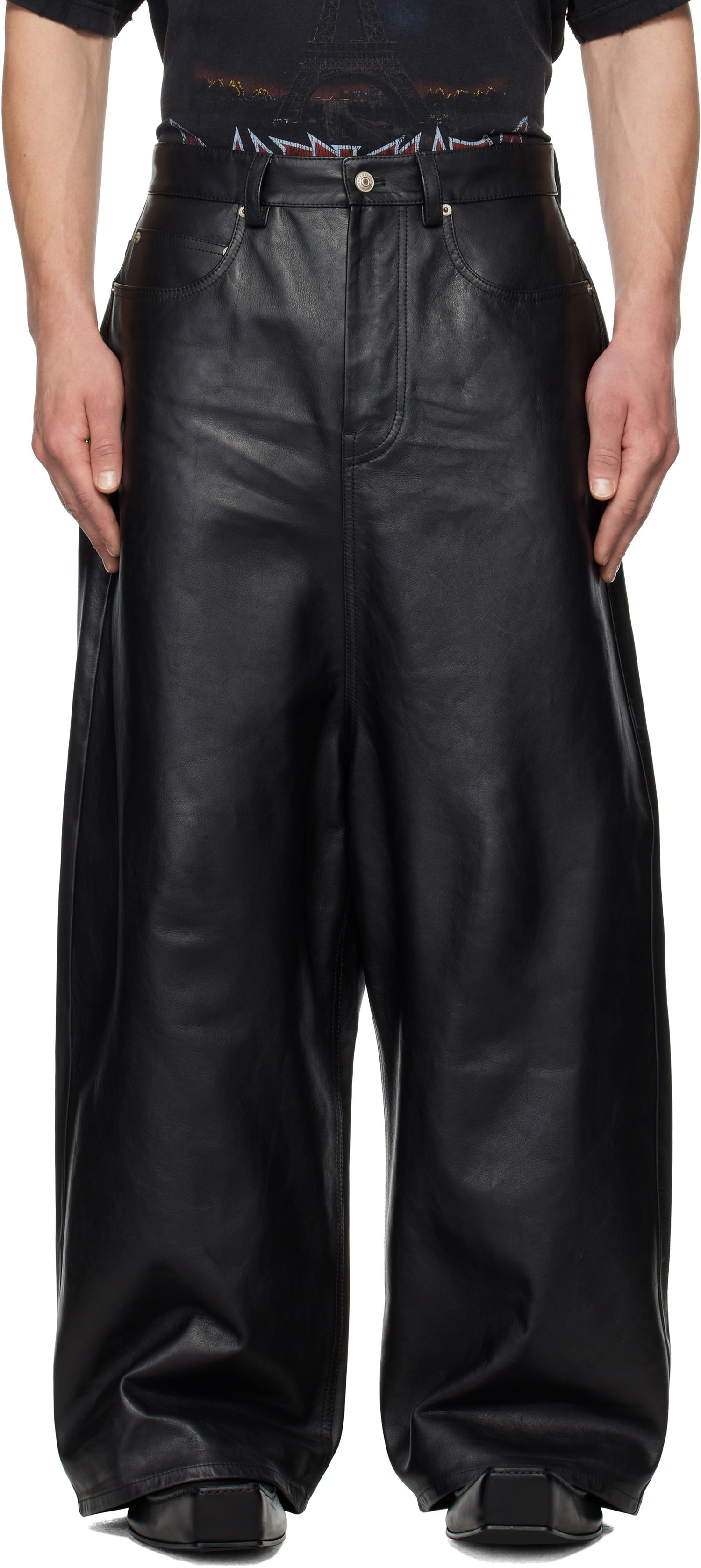 Nohavice Balenciaga Low Crotch Leather Pants Čierna | 790159TQS041000, 0