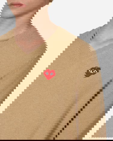 Sveter Comme des Garçons Invader Heart V-Neck Sweater Béžová | P1N082 1, 5