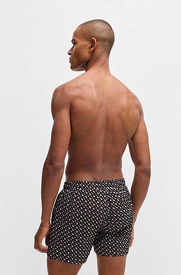 Plavky BOSS Quick-Dry Monogram Print Swim Shorts Čierna | 50515720, 1