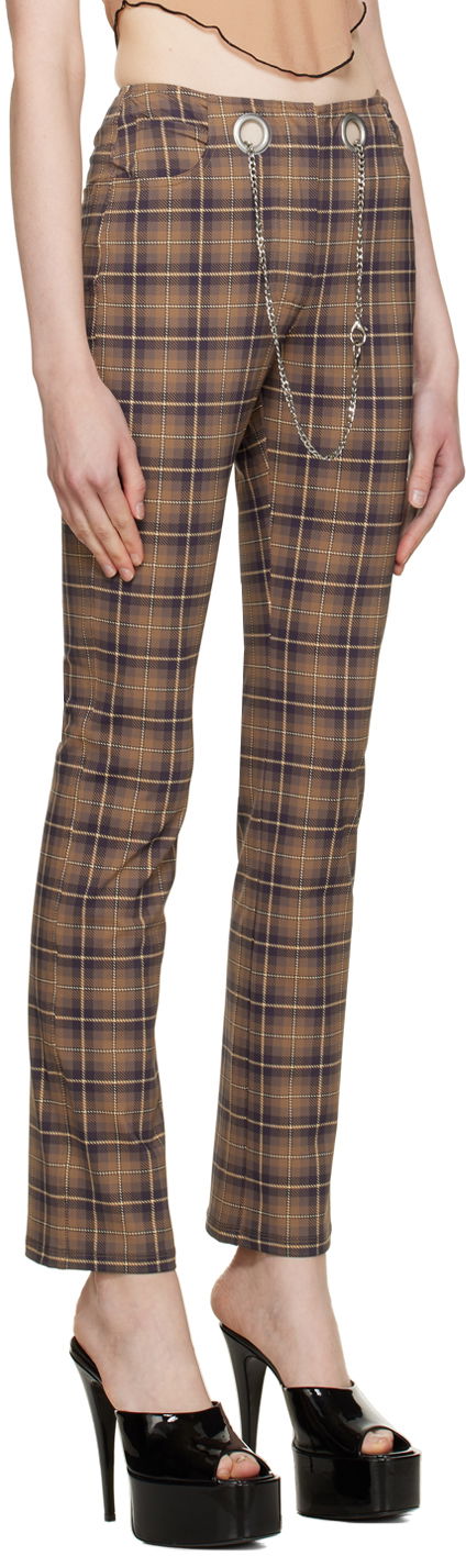 Nohavice Miaou Miaou Tommy Plaid Trousers with Chain Hnedá | 1004PTCHP, 1