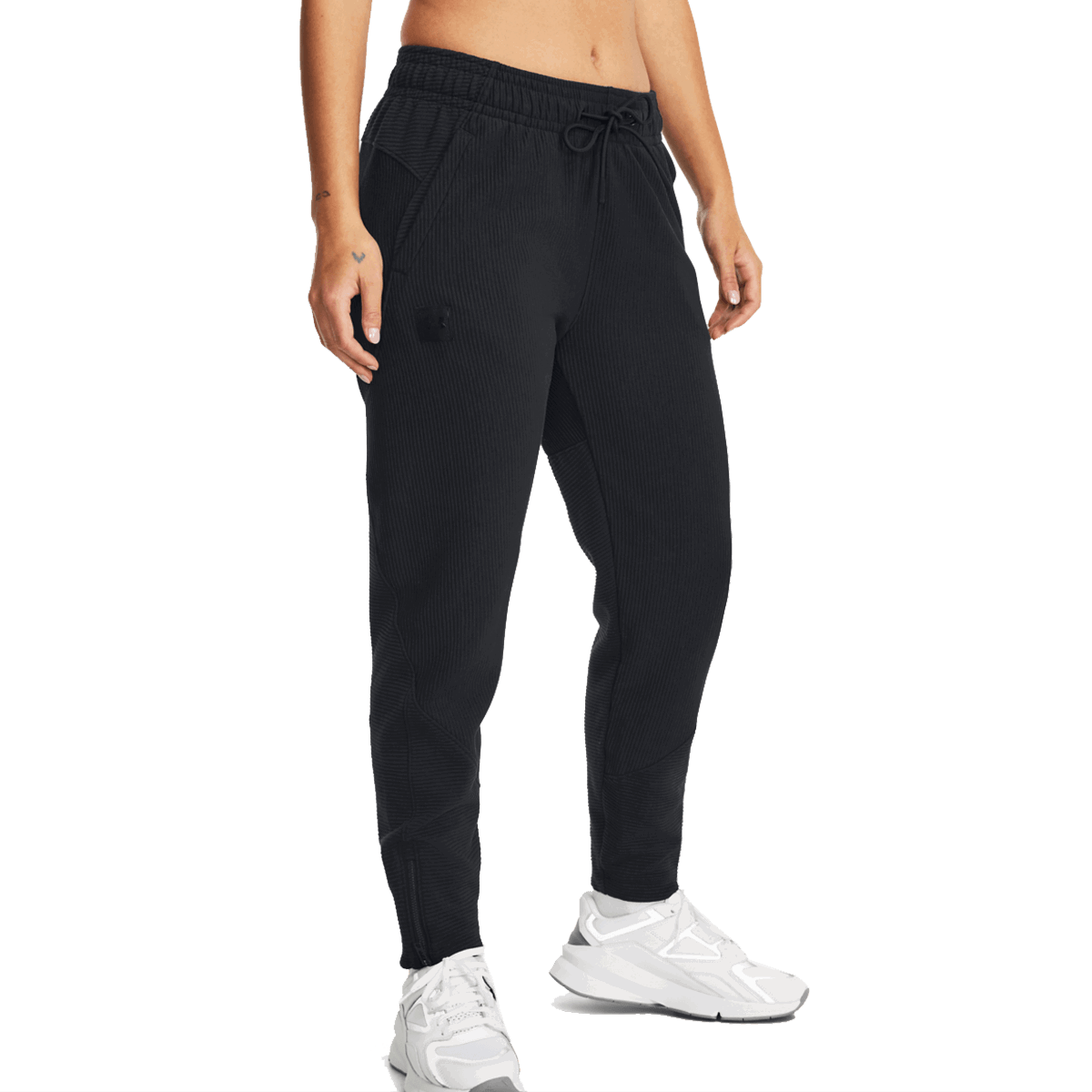 Tepláky Under Armour Ottoman Ribbed Fleece Drawstring Tapered Ankle Zip Pant Čierna | 1379778-001, 0