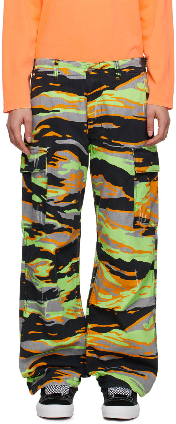 Cargo nohavice ERL ERL Printed Denim Cargo Pants Zelené | ERL06P003, 0