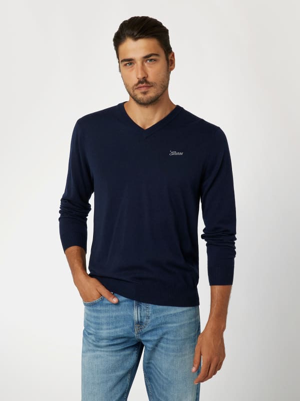 Sveter GUESS V Neck Wool Blend Sweater Modrá | M4YR02Z3052, 0