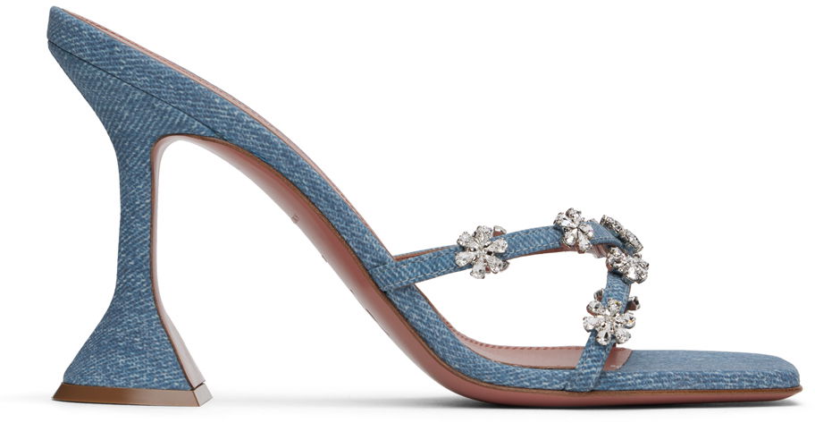 Doplnky Amina Muaddi Amina Muaddi Lily 95 Heeled Sandals Modrá | LILY SLIPPER 95 CL PRINTED SUEDE, 0