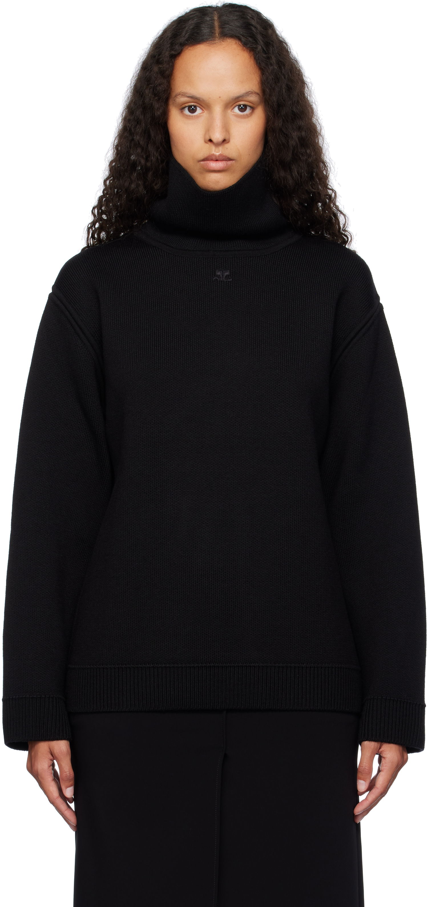 Sveter Courrèges Oversized Mockneck Knit Sweater Čierna | 424MPU198FI0036, 0