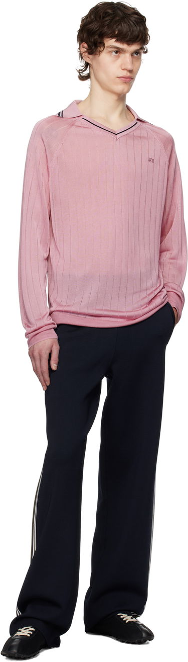Sveter Wales Bonner Wales Bonner Roots Knit Polo Shirt Ružová | MS25KN33-KN08-200 BRIGHT RAYON, 3