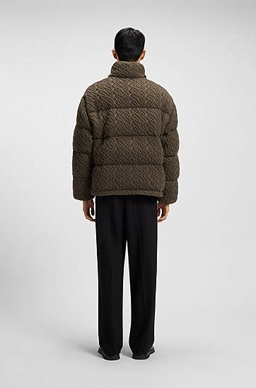 Prešívaná bunda BOSS Puffer jacket with stand-up collar and cable-knit structure Zelené | 50546560, 1