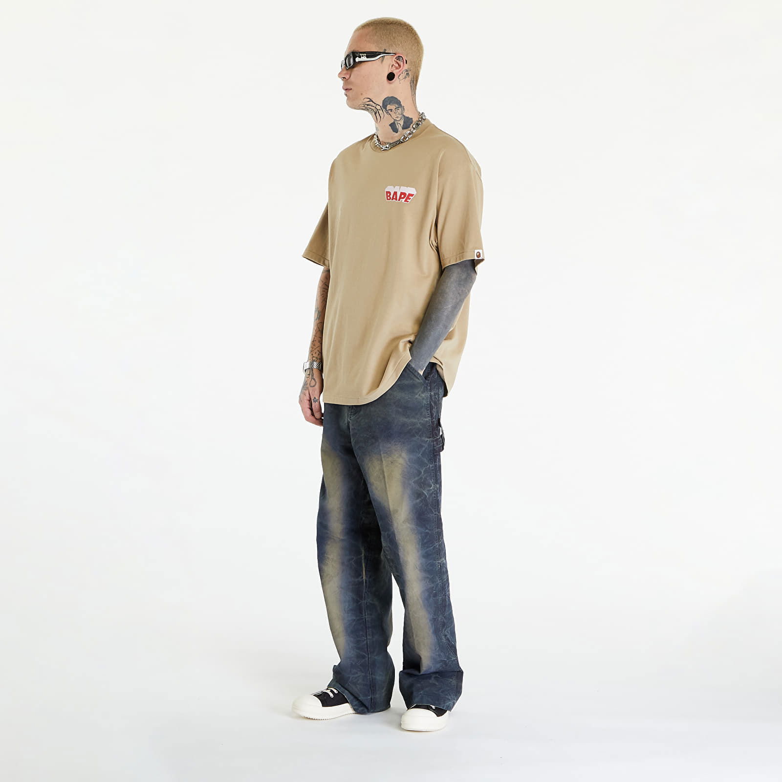 A BATHING APE Graffiti Bape Logo Relaxed Fit Tee Beige