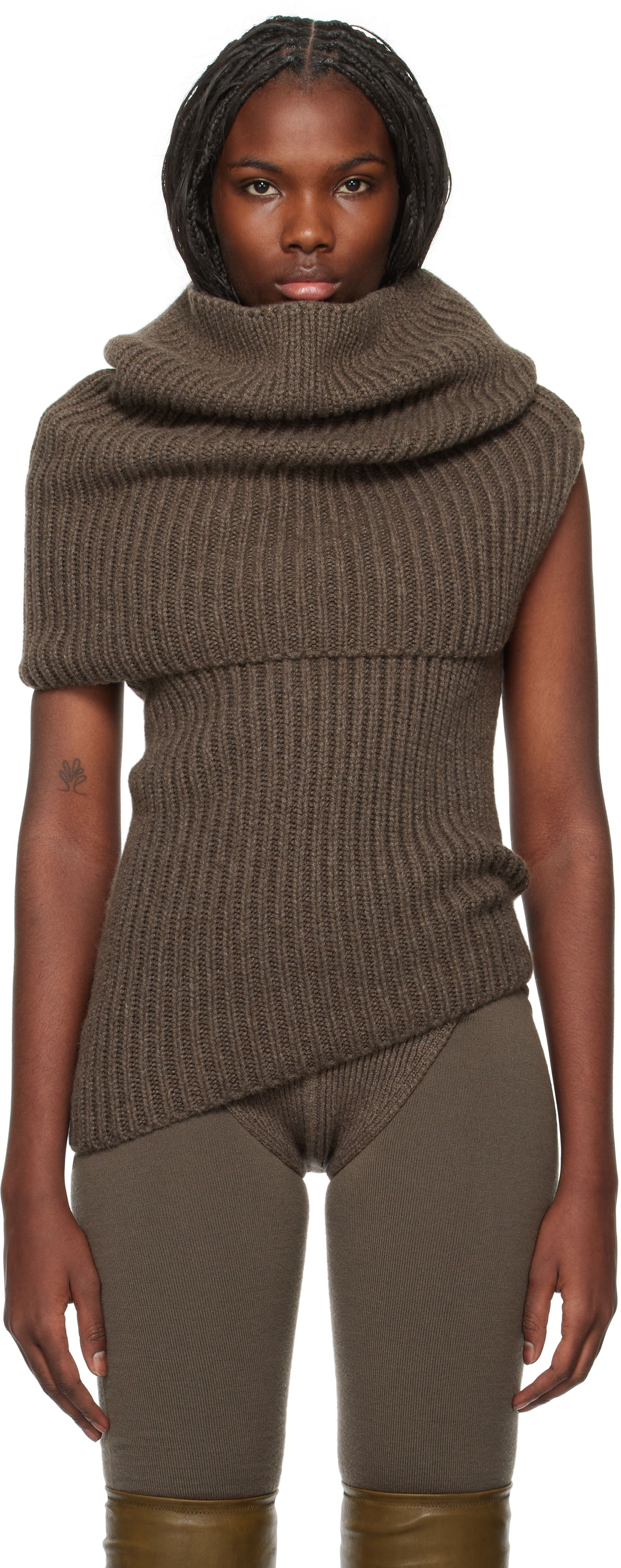 Sveter Rick Owens Ribbed Knit Turtleneck Top Šedá | RO02D3673 HWS, 0