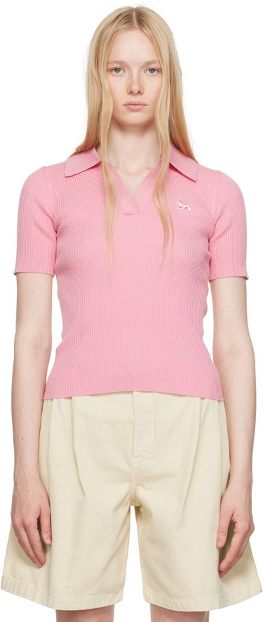 Polo tričko MAISON KITSUNÉ Maison Kitsuné Baby Fox Patch Fine Ribbed Polo Ružová | OW00201KT1091, 0