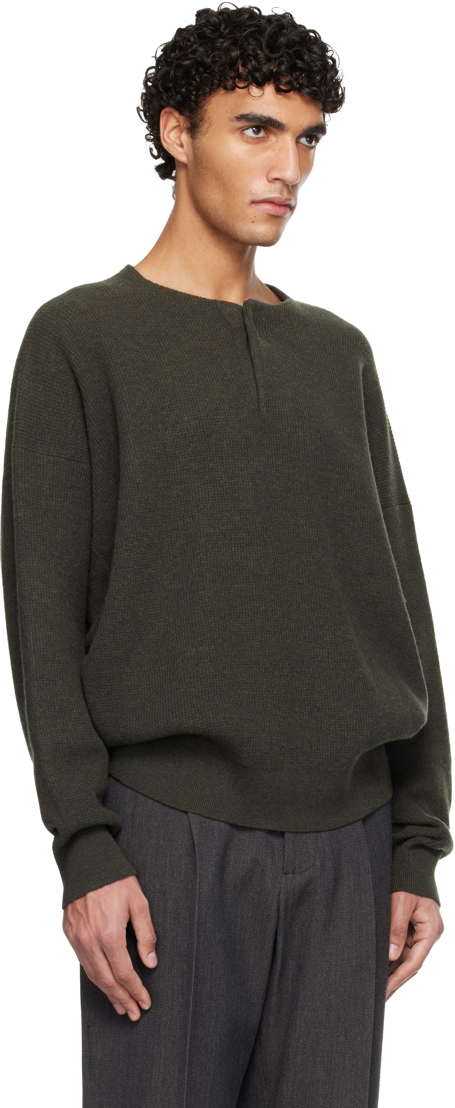 Sveter Fear of God Long-Sleeve Textured Knit Henley Sweater Zelené | FG25FW20-204LAW-019, 1