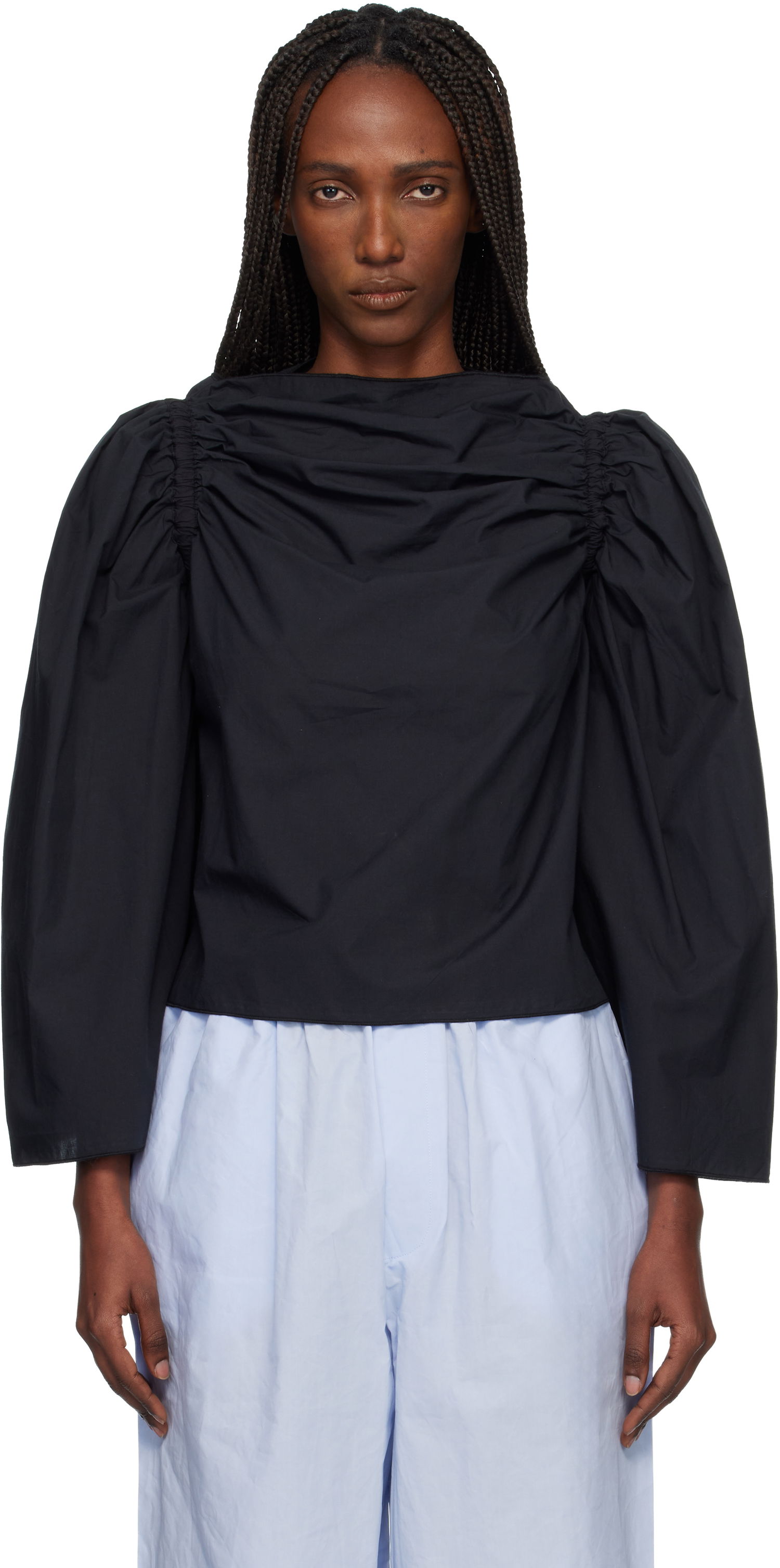 Košeľa Baserange Simmon Ruched Puff-Sleeve Blouse Čierna | TSSI-PO-WI25, 0