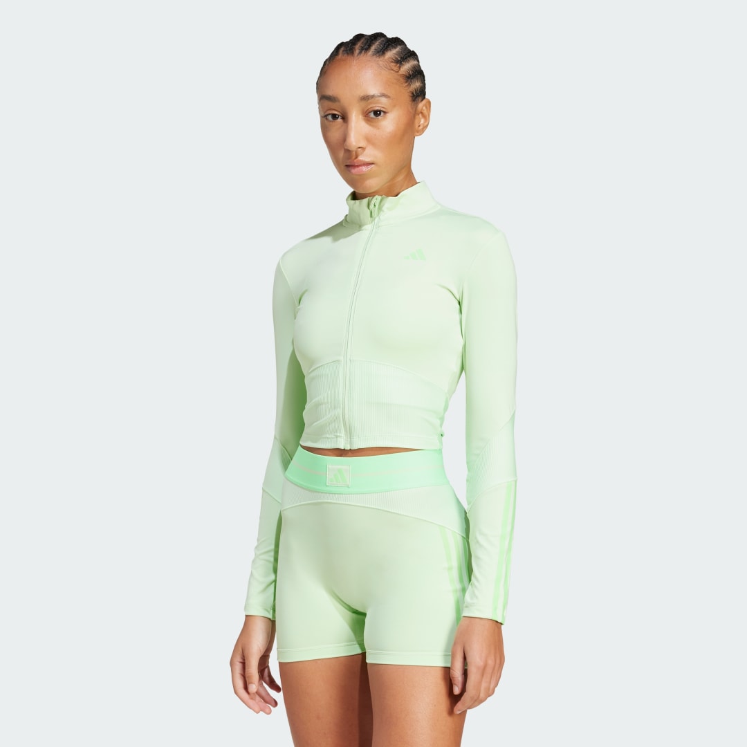 Súprava adidas Performance Hyperglam Rib Zip Thru Top Zelené | JY2091, 0
