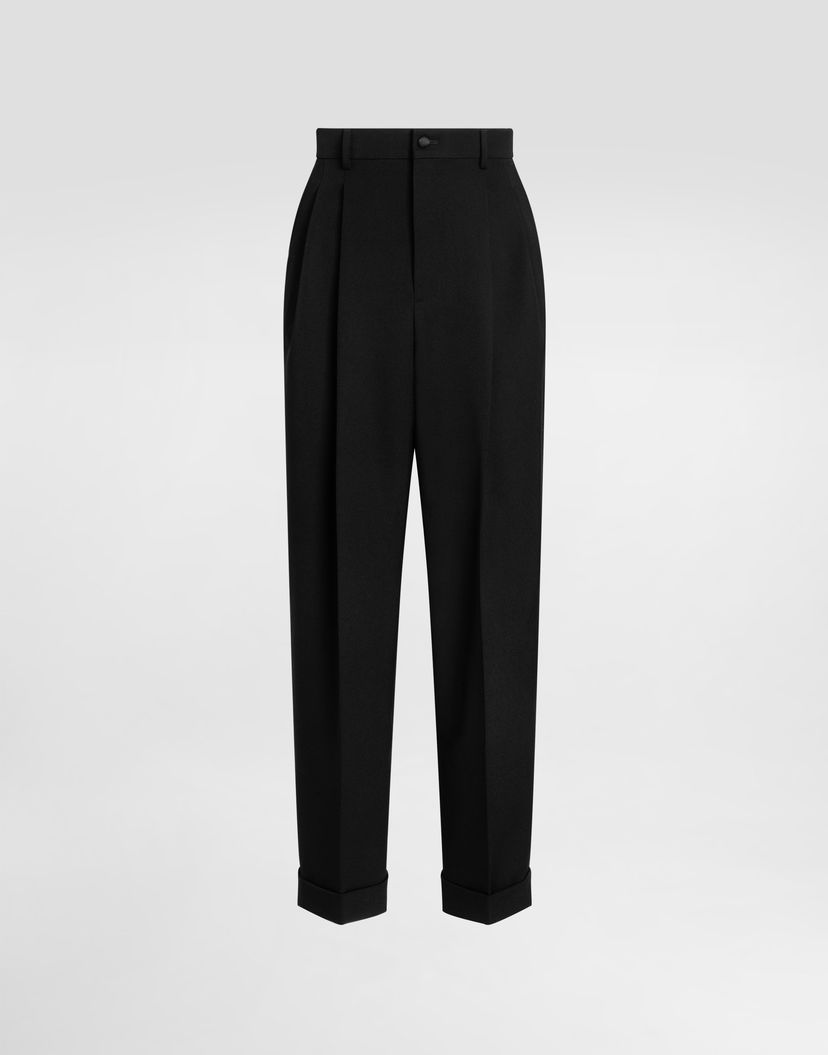 Nohavice Dolce & Gabbana Dolce & Gabbana Wool Gabardine Cuffed Trousers Čierna | GP17FTFU21EN0000