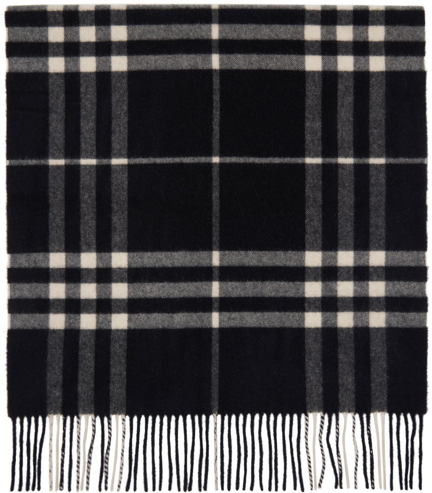 Black Wide Cashmere Check Scarf