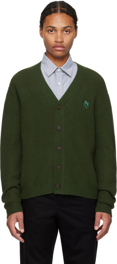 Sveter MAISON KITSUNÉ Ribbed Cardigan With Logo Patch Zelené | NM00501KT1093, 0