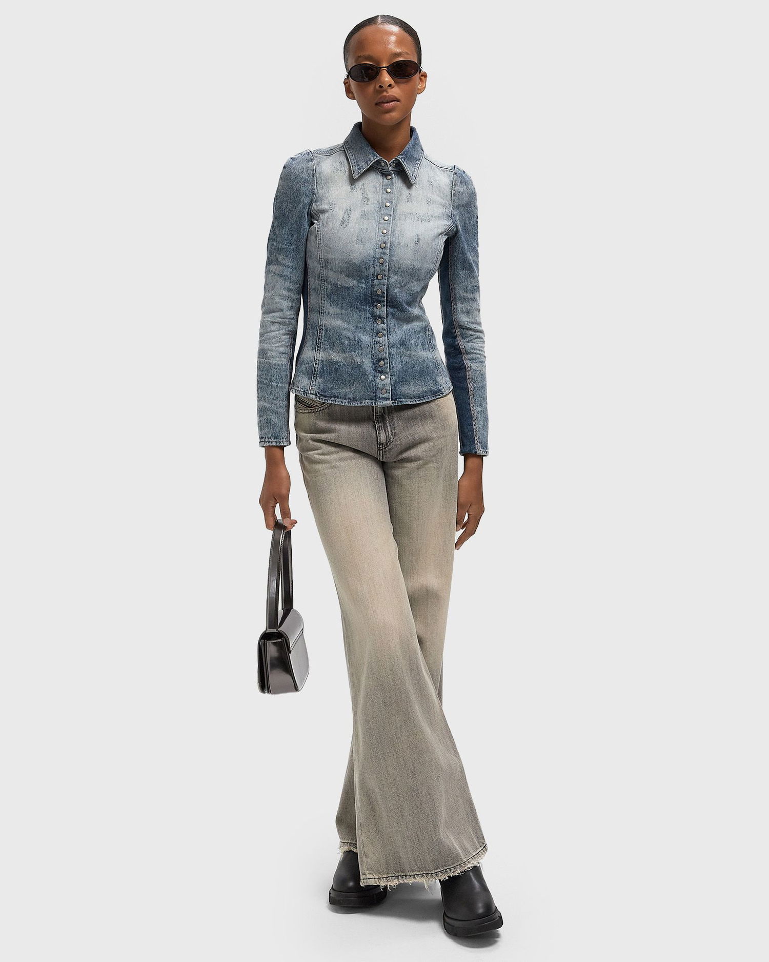 Košeľa Diesel Light Wash Distressed Denim Shirt with Side Panels Modrá | A21284-068TY-01, 1