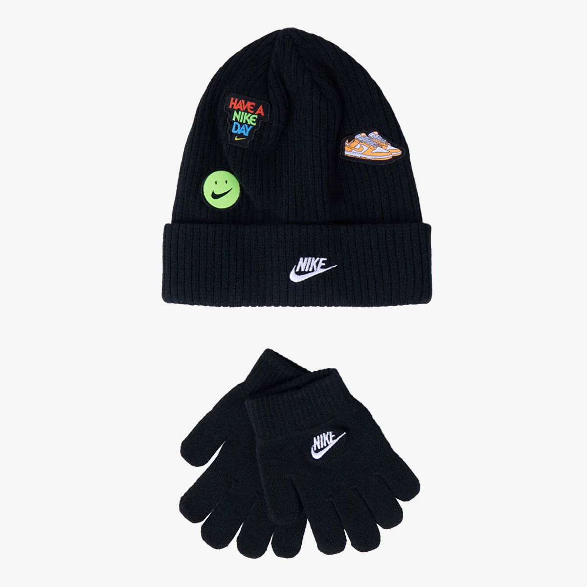 Doplnky Nike Knit Beanie and Gloves Set with 'Have a Nike Day' Patches Čierna | 9A3135-023, 1