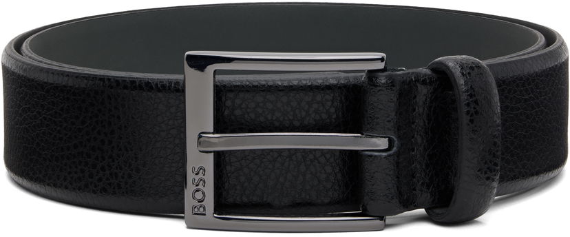 Opasok BOSS Pebbled Leather Rectangular Buckle Belt Čierna | 50541158