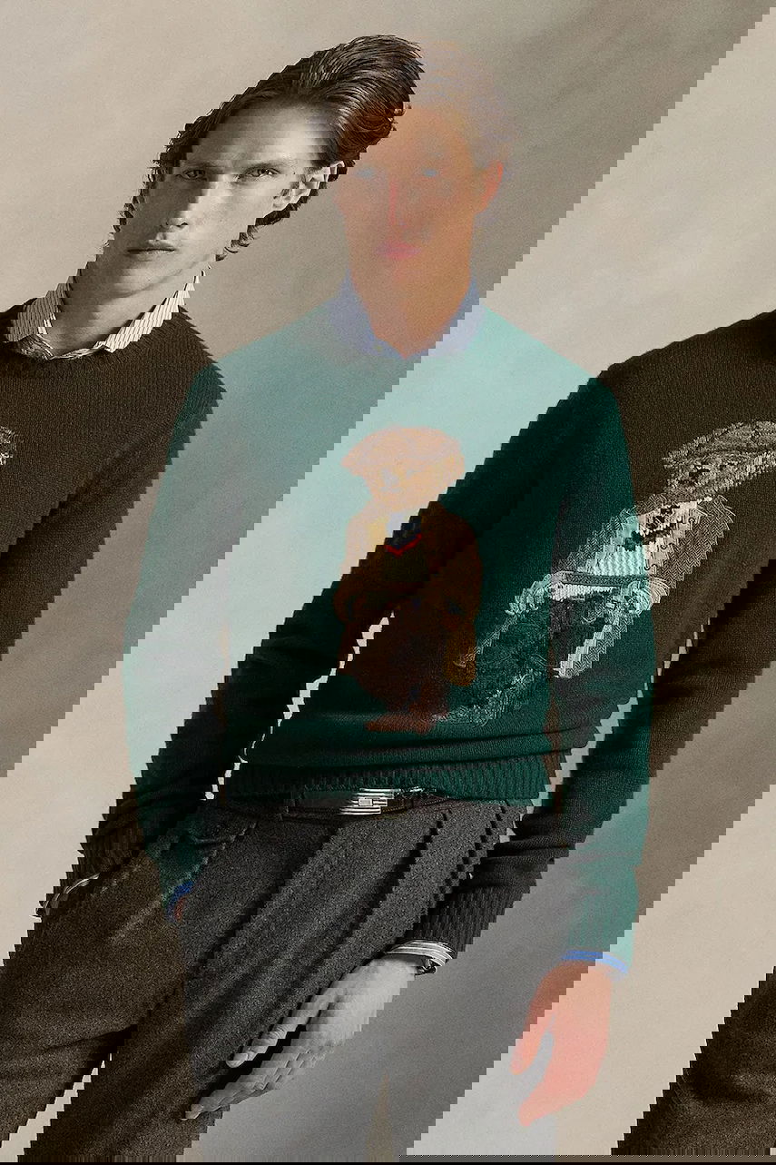 Sveter Polo by Ralph Lauren Wool Crewneck Heritage Bear Sweater Zelené | 710978308, 0