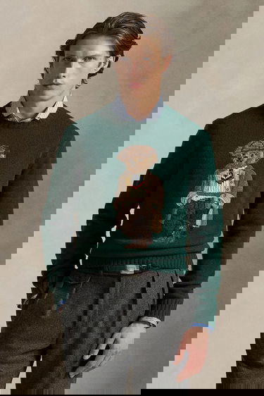 Sveter Polo by Ralph Lauren Wool Crewneck Heritage Bear Sweater Zelené | 710978308, 0