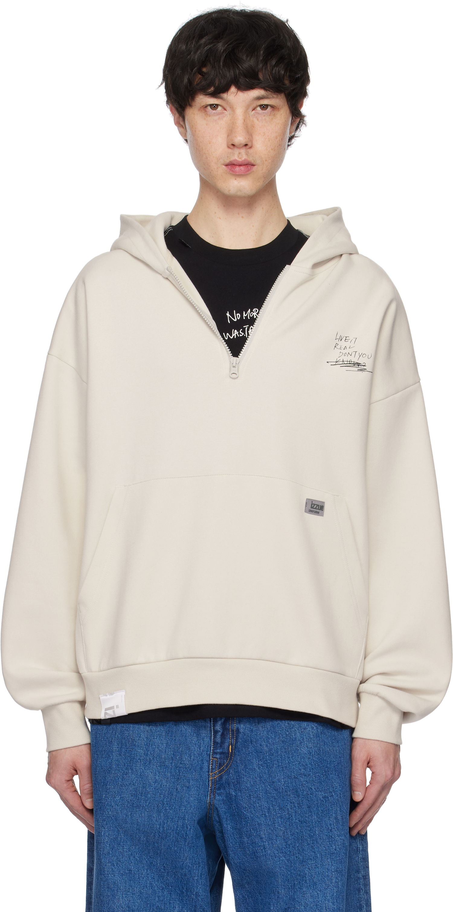 Mikina izzue Izzue Graphic Print Zip Hoodie Béžová | IZXSWN3157W4NGYR, 0