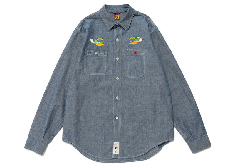 Košeľa Human Made Long Sleeve Chambray Shirt Modrá | HM25SH002