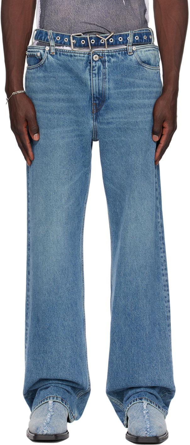 Džínsy Y/PROJECT Blue Y-Belt Jeans Modrá | JEAN40-S25, 0