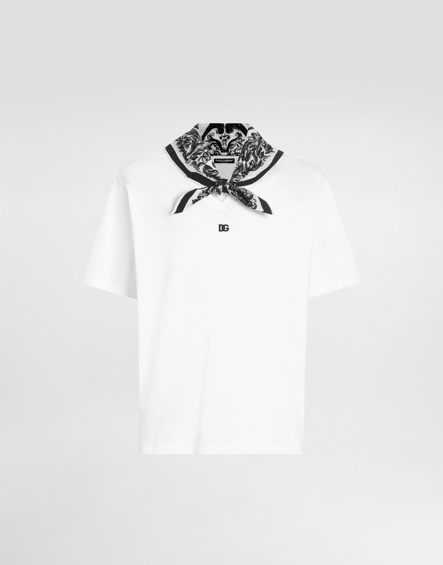 Tričko Dolce & Gabbana Dolce & Gabbana Cotton T-Shirt with Scarf Detail Biela | G8SS8ZG7O8ZW0800, 0