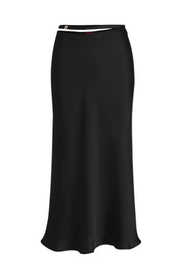Sukňa BOSS Satin A-Line Midi Skirt with Waist Trim Čierna | 50536435