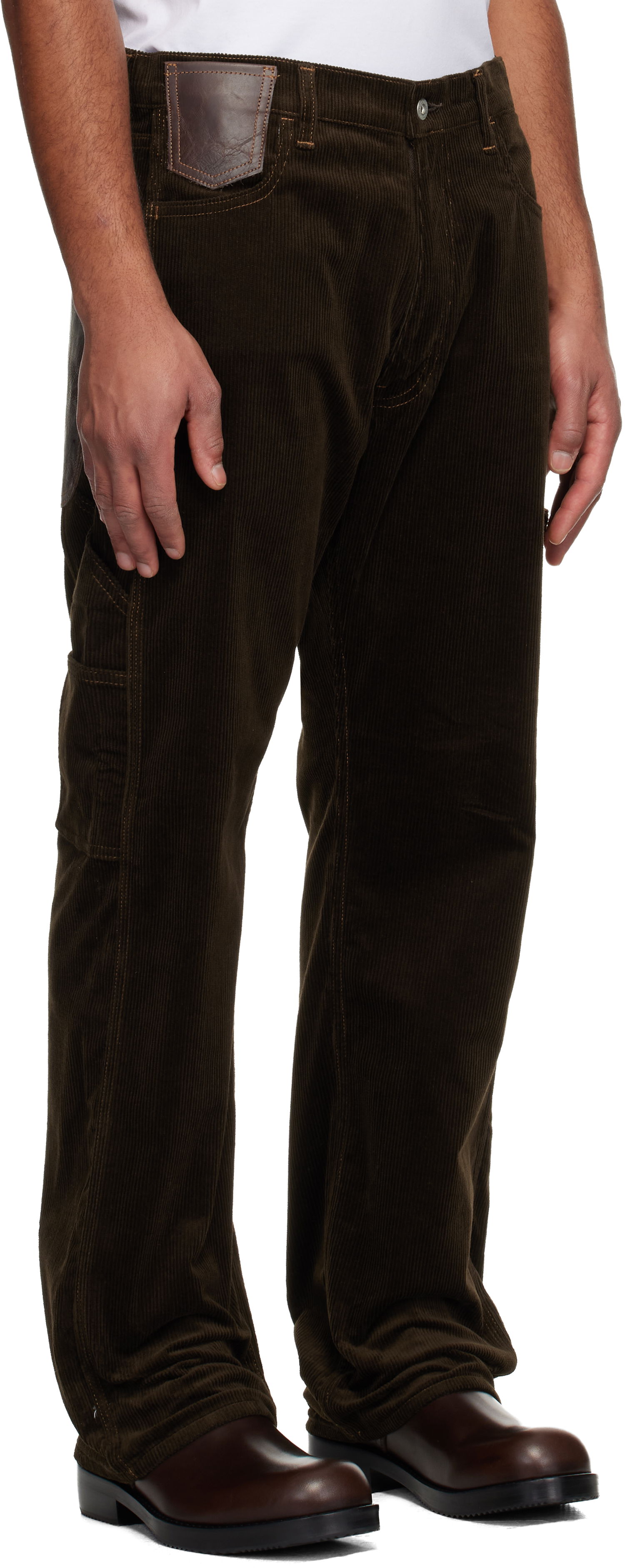 Nohavice Junya Watanabe Junya Watanabe Cotton Corduroy & Leather Trousers Hnedá | WP-P026-051, 1