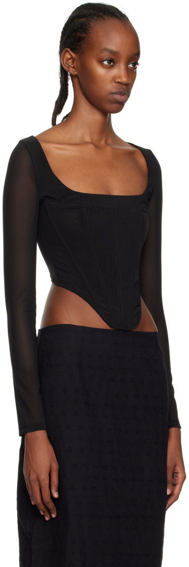 Crop Top Miaou Miaou Maude Long Sleeve Corset Top Čierna | 7065PM3BLK, 1