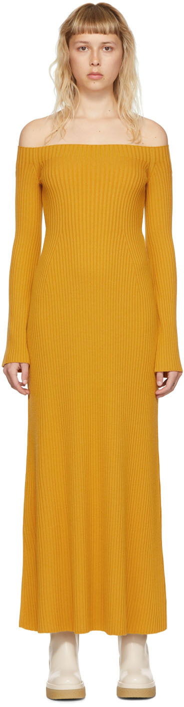 Šaty CHLOÉ Wool Off Shoulder Maxi Dress Žltá | CHC22UMR04650, 0