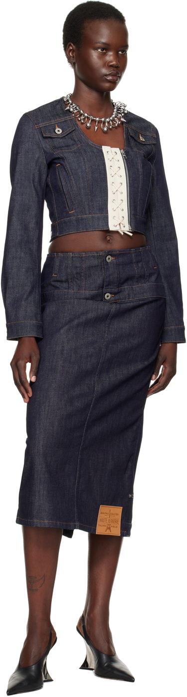 Bunda Jean Paul Gaultier Jean Paul Gaultier 'The Contrasting Lace-Up' Cropped Denim Jacket Modrá | 25/33-F-VE085-D019-5568, 3