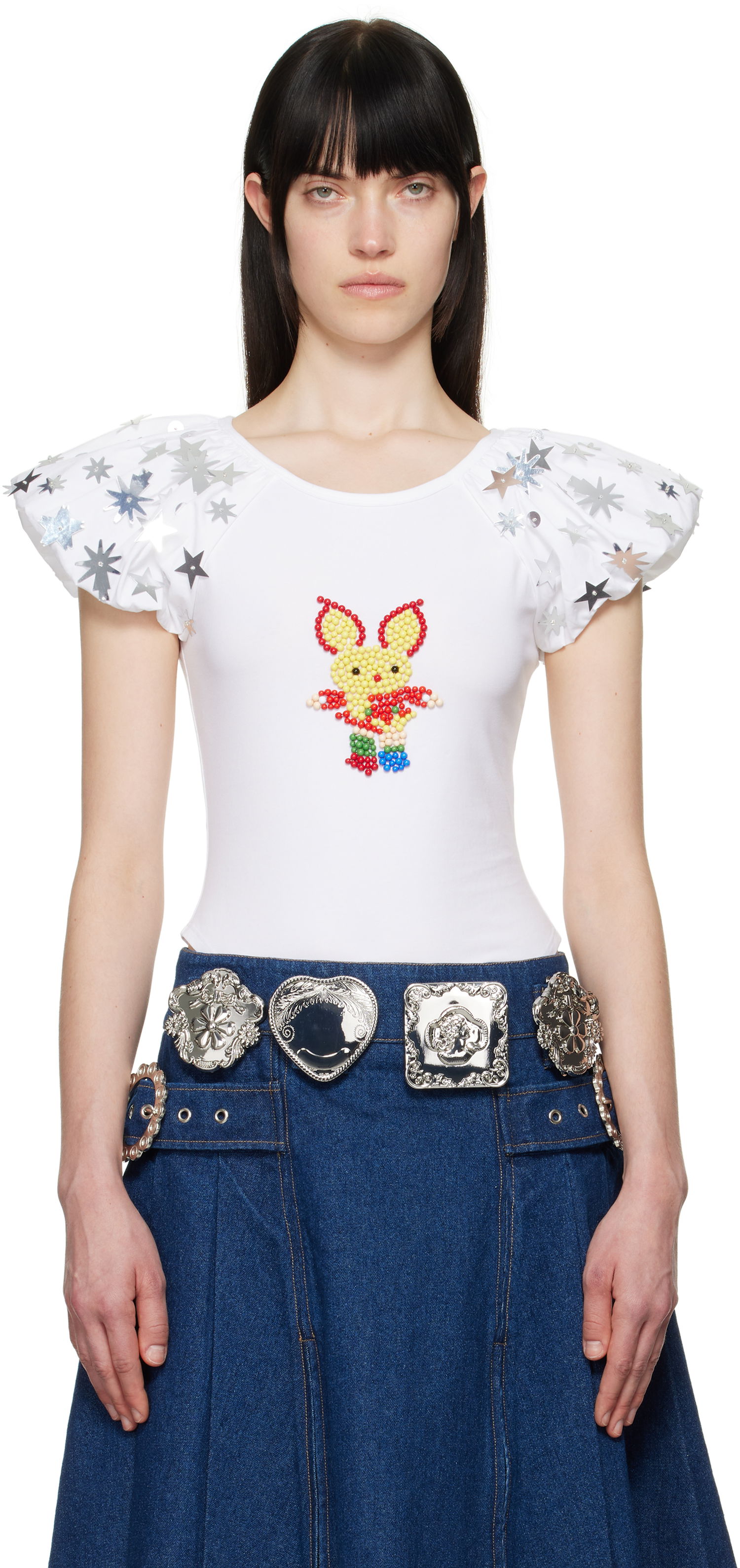 Tričko Chopova Lowena Chopova Lowena Angelica Beaded Star-Sleeve T-Shirt Biela | 2289, 0